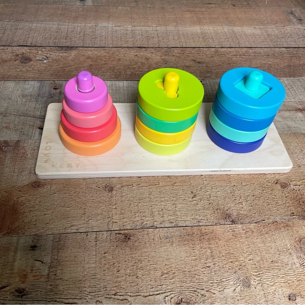 Wooden Rainbow Stacking Toy - Multicolor Toddler Puzzle